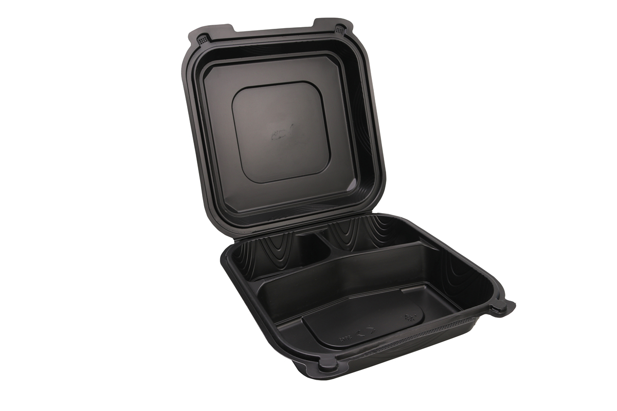 Caja de almuerzo sellada PP desechable caja de comida rápida cuadrada negra