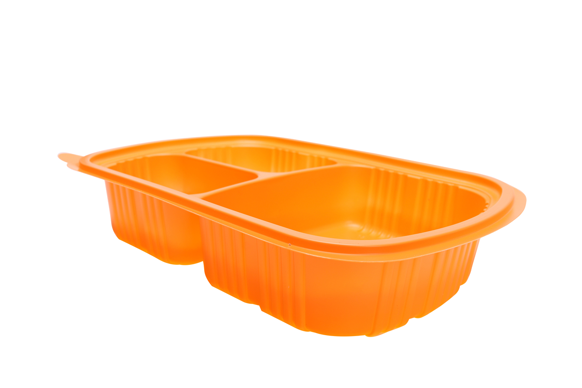 BOPS盖黑色椭圆形三格快餐盒