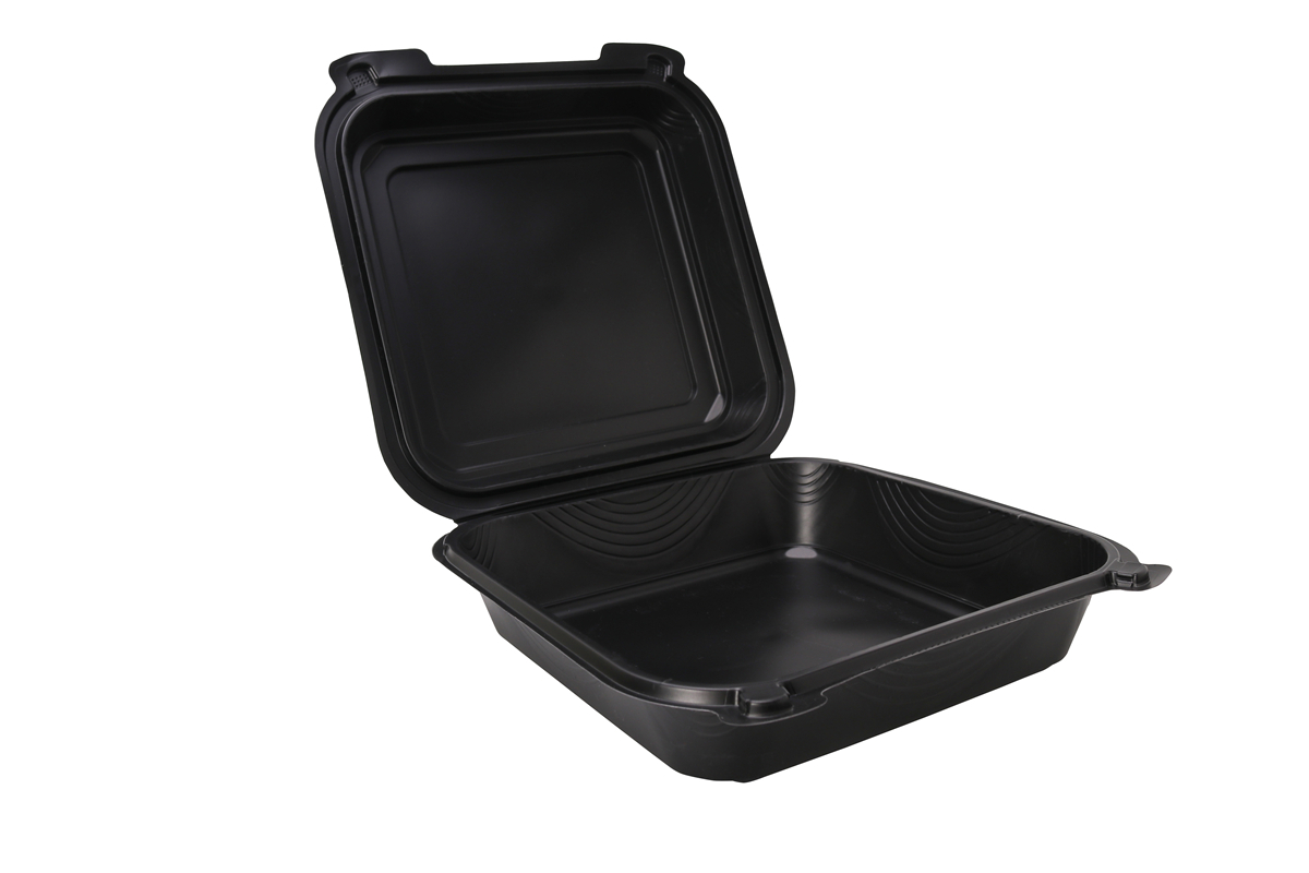 一次性pp饭盒带盖封口黑色方形一格快餐盒